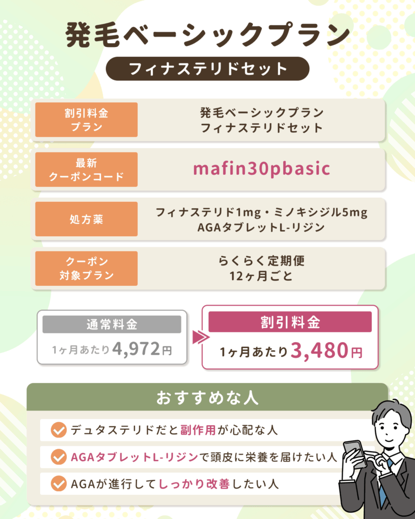 DMMの発毛ベーシックプラン・フィナステリドセット30%割引になるAGAクーポンコード