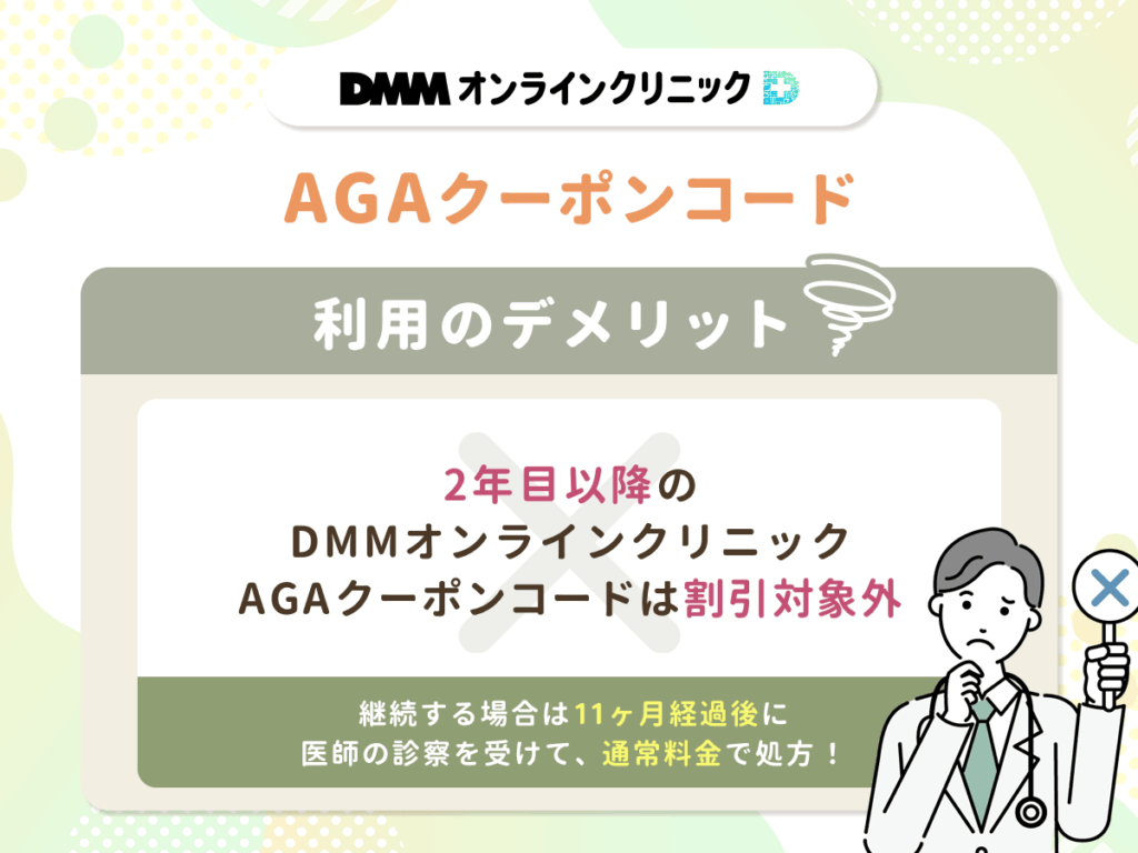 2年目以降のDMMオンラインクリニックAGAクーポンコードは割引対象外